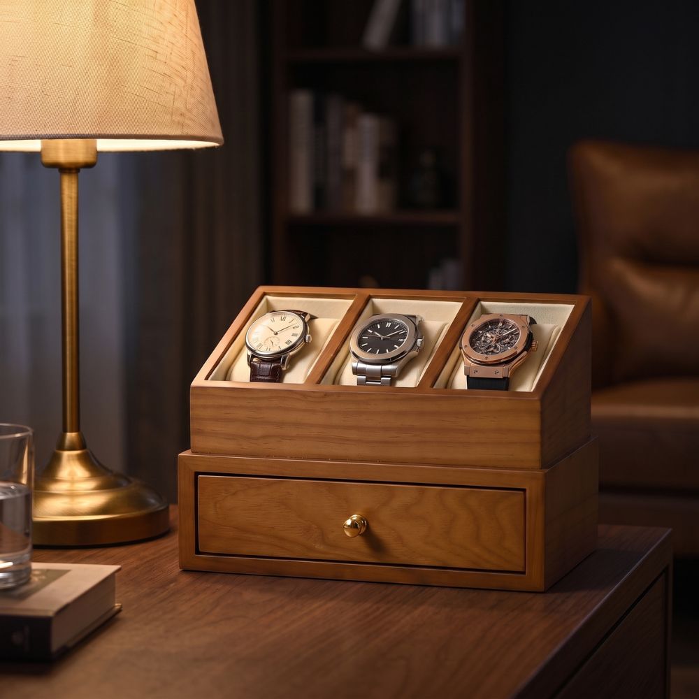 Le Boudoir sur une table de chevet, lampe allumée en ambiance de nuit