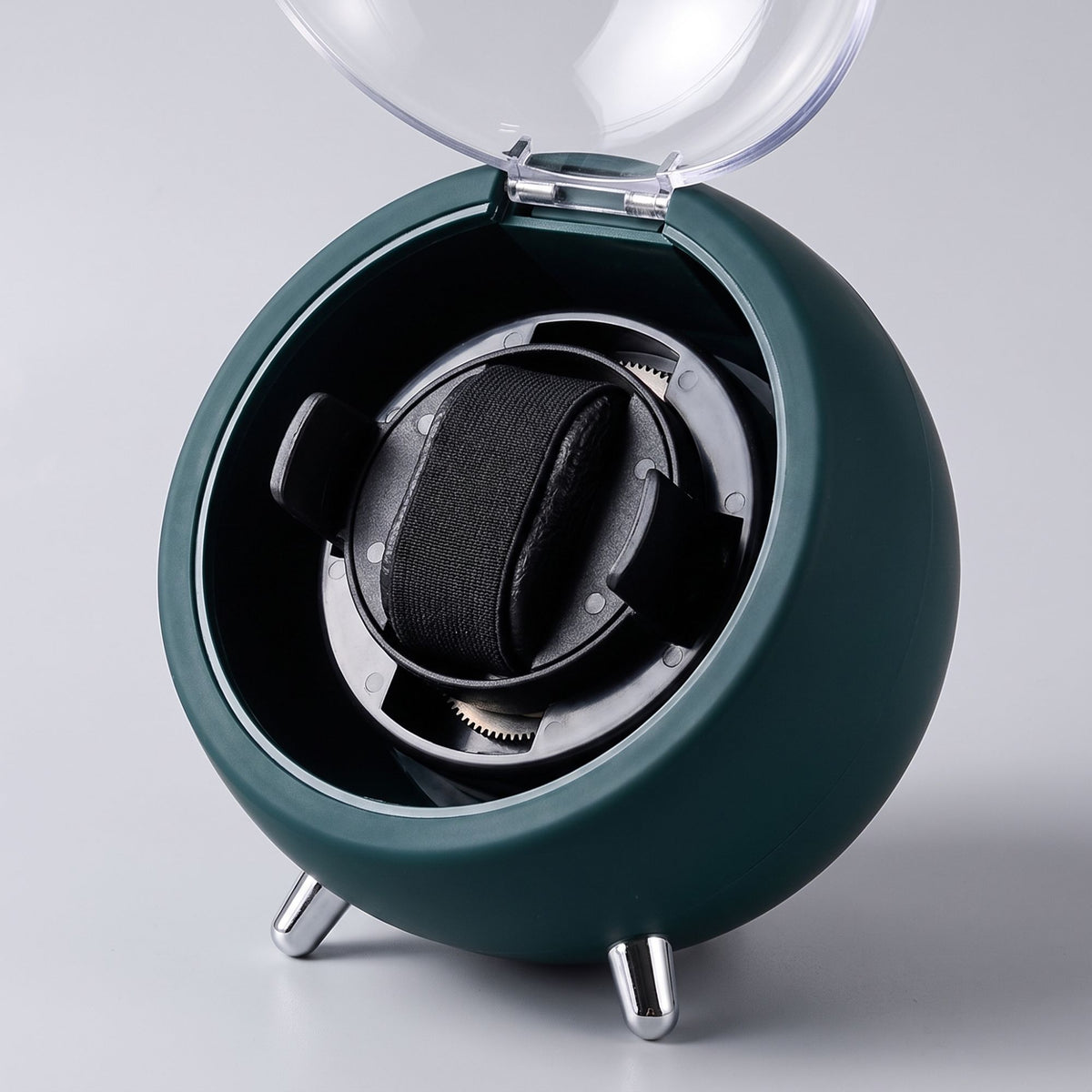 Intérieur du remontoir La Capsule : coussin élastique et mécanisme de rotation vus de dessus