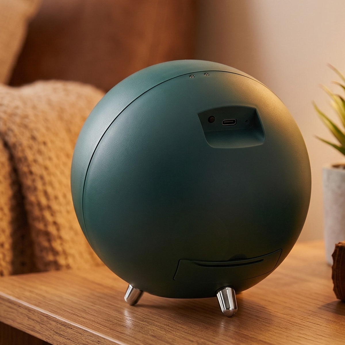 Vue arrière du remontoir La Capsule montrant le port USB et le bouton de réglage