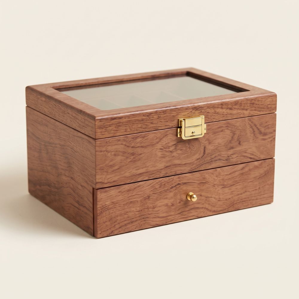 La Commode, boîte à montre 20 emplacements en bois, vue de face sur fond clair