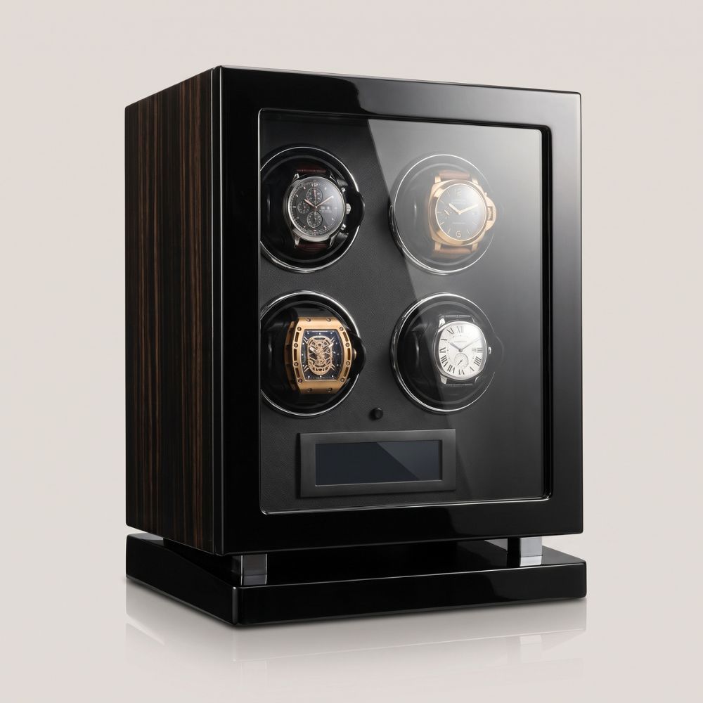 Remontoir 4 montres Le Conservatoire en bois laqué noir, porte vitrée